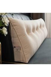 Living and Home Wedge Headboard Pillow with Removable Cover and 2 Bolster Pillows in Beige - thumbnail 4