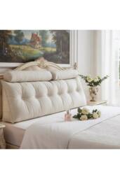 Living and Home Wedge Headboard Pillow with Removable Cover and 2 Bolster Pillows in Beige - thumbnail 2