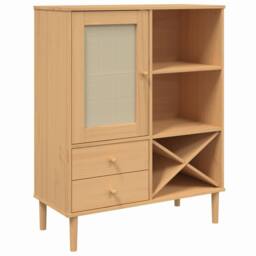 Berkfield Home Highboard SENJA Rattan Look Brown 90x40x112cm Solid Wood Pine in Light Tan - Size: 90 x 40 x 112 cm