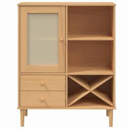 Berkfield Home Highboard SENJA Rattan Look Brown 90x40x112cm Solid Wood Pine in Light Tan - Size: 90 x 40 x 112 cm - thumbnail 5