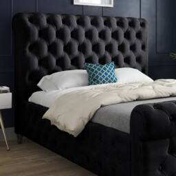 Casani Stenton Sleigh Upholstered Black Soft Velvet Designer Bed Frame - Size: Small Double - thumbnail 6