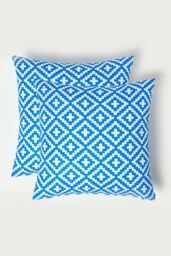 Homescapes Luxury Waterproof Blue Geometric Outdoor Cushion 45 x 45 cm, Set of 2 - Size: 45 cm x 45 cm - thumbnail 1