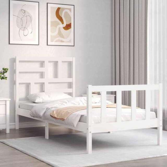 Berkfield Home Beautiful Bed Frame with Headboard White 100x200 cm Solid Wood - image 1