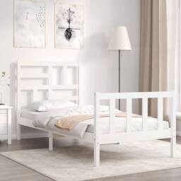 Berkfield Home Beautiful Bed Frame with Headboard White 100x200 cm Solid Wood - thumbnail 2