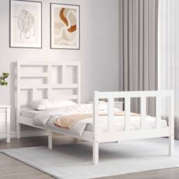 Berkfield Home Beautiful Bed Frame with Headboard White 100x200 cm Solid Wood - thumbnail 1