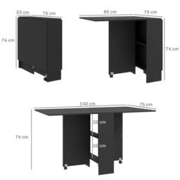 Wyld Haus Kafa Laso Black Drop Leaf Folding Dining Table with Shelves & Wheels - thumbnail 4