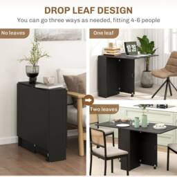 Wyld Haus Kafa Laso Black Drop Leaf Folding Dining Table with Shelves & Wheels - thumbnail 5