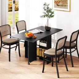 Wyld Haus Kafa Laso Black Drop Leaf Folding Dining Table with Shelves & Wheels - thumbnail 3