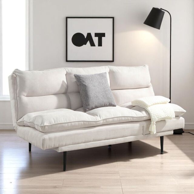 OAT Home Sennen Cushion Padded Fabric 3 Seater Large Single Clic-Clac Sofa Bed in Natural - image 1