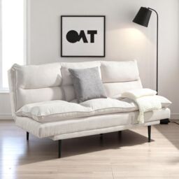 OAT Home Sennen Cushion Padded Fabric 3 Seater Large Single Clic-Clac Sofa Bed in Natural - thumbnail 1