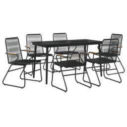 Berkfield Home 7 Piece Garden Dining Set Black PVC Rattan - thumbnail 3