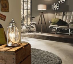 Loops Table Lamp Desk Light Antique Silver & Glass Lantern Shade 1 x 60W E27 Bulb in Metallics - thumbnail 3