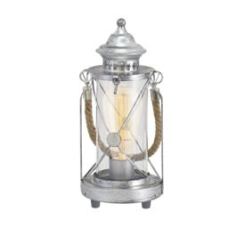 Loops Table Lamp Desk Light Antique Silver & Glass Lantern Shade 1 x 60W E27 Bulb in Metallics