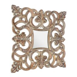 Orsina Coastal Wall Mirror With Weathered White Wood Effect, Square Mirror With Floral Vine Border For Gifting in Gold - thumbnail 2