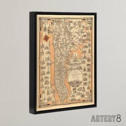 "Artery8 Chase 1939 Pictorial Map Manhattan & Bronx Framed Canvas Wall Art Print - Size: W12"" x H16""" - thumbnail 2