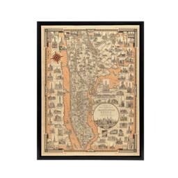 "Artery8 Chase 1939 Pictorial Map Manhattan & Bronx Framed Canvas Wall Art Print - Size: W12"" x H16""" - thumbnail 1