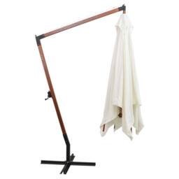 Berkfield Home Hanging Parasol 300x300 cm Wooden Pole White - thumbnail 1