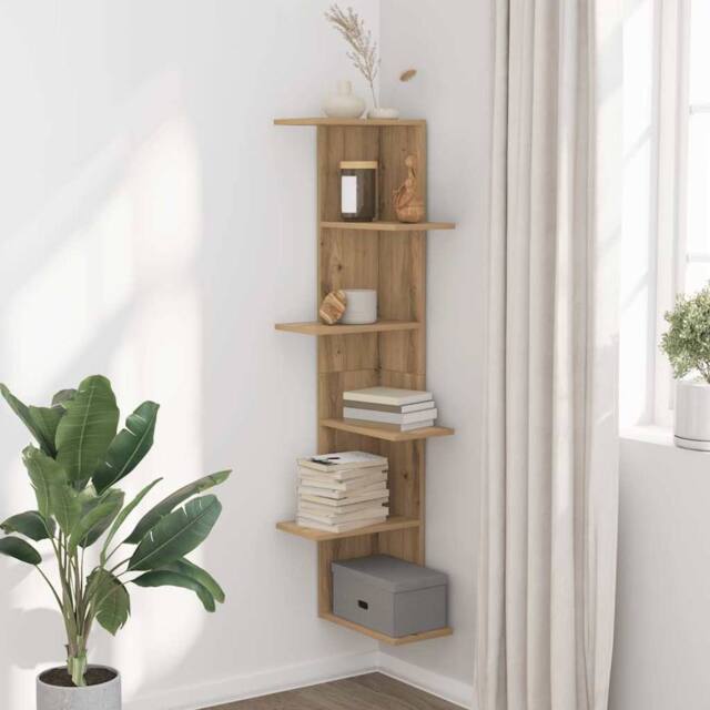Berkfield Home Wall Corner Shelf Artisian Oak 36.5x36.5x140 cm Engineered Wood in Brown - image 1