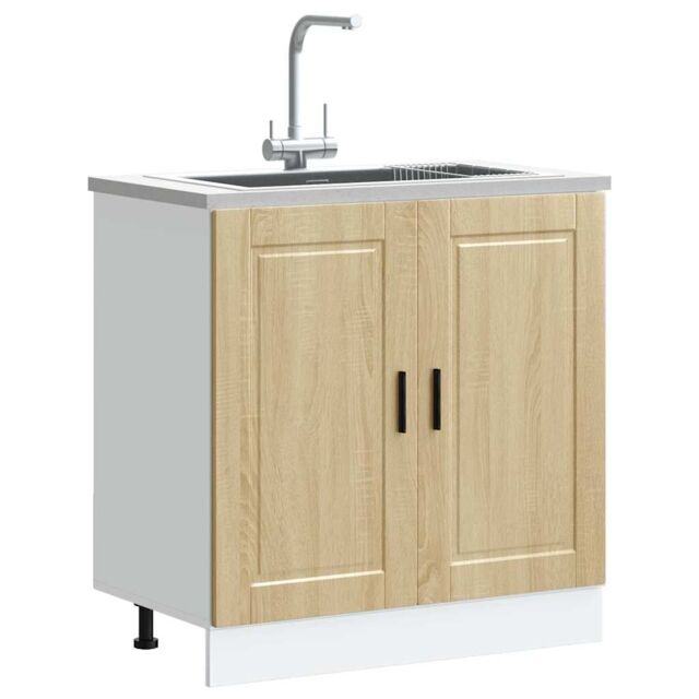 "Berkfield Home Sink Base Cabinet ""Porto"" Sonoma Oak 80x46x81.5 cm Engineered Wood in Brown - Size: 80x46x81.5 cm" - image 1