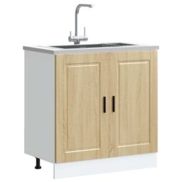 "Berkfield Home Sink Base Cabinet¬†""Porto"" Sonoma Oak 80x46x81.5 cm¬†Engineered Wood in Brown - Size: 80x46x81.5 cm" - thumbnail 1