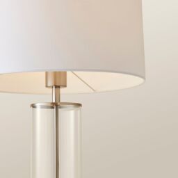 ValueLights Balan Glass & Brushed Chrome Table Lamp with Fabric Drum Lamp Shade in White - thumbnail 3