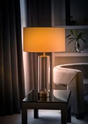 ValueLights Balan Glass & Brushed Chrome Table Lamp with Fabric Drum Lamp Shade in White - thumbnail 2