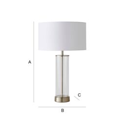 ValueLights Balan Glass & Brushed Chrome Table Lamp with Fabric Drum Lamp Shade in White - thumbnail 7