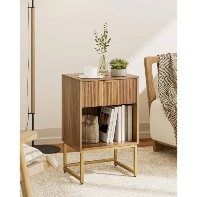 FORGEVIO Walnut Brown Fluted Bedside Table 15.7x11.8x23.6 UK - image 1