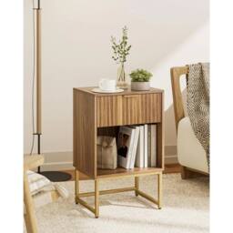 FORGEVIO Walnut Brown Fluted Bedside Table 15.7x11.8x23.6 UK - thumbnail 1