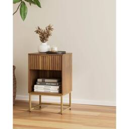 FORGEVIO Walnut Brown Fluted Bedside Table 15.7x11.8x23.6 UK - thumbnail 3