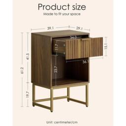 FORGEVIO Walnut Brown Fluted Bedside Table 15.7x11.8x23.6 UK - thumbnail 2