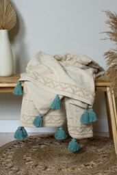 Furn Boho Geometric Cotton Tufted Throw in Green - thumbnail 3