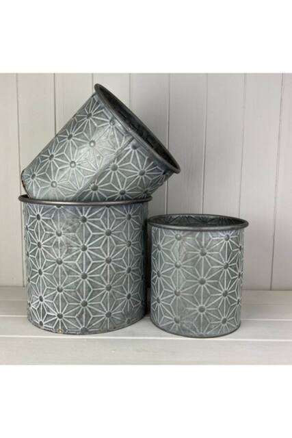 KDMD Embossed Daisy Designed Planters Set of 3 in Grey - image 1