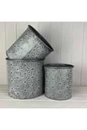 KDMD Embossed Daisy Designed Planters Set of 3 in Grey - thumbnail 1