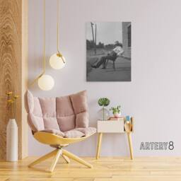 "Artery8 Oklahoma Sheriff in front of jail Lange Canvas Wall Art Print in Grey - Size: W24"" x H32""" - thumbnail 3