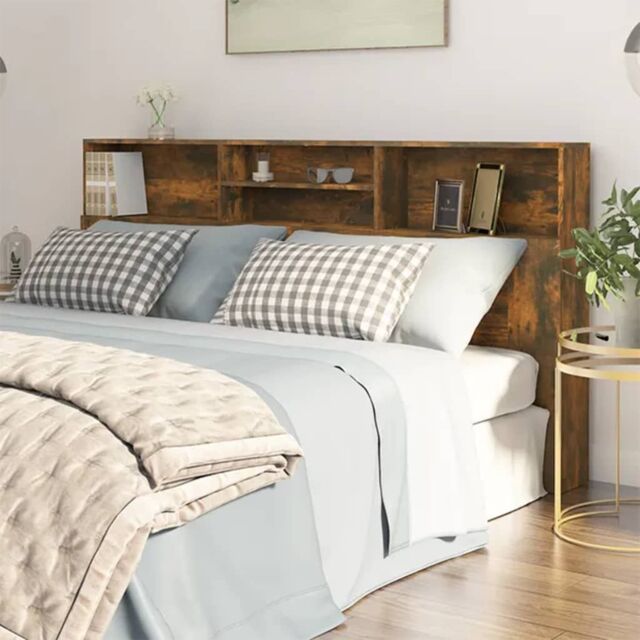 Berkfield Home Headboard Cabinet Smoked Oak 200x19x103.5 cm in Brown - image 1