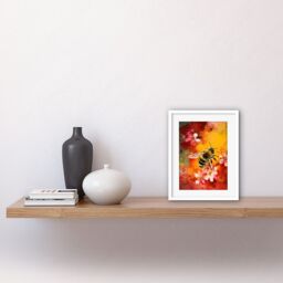 "Artery8 Wall Art Print Honey Bee on Abstract Flower Bed Oil Painting Artwork Framed 9X7 Inch in White - Size: W7"" x H9""" - thumbnail 2