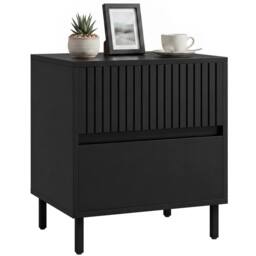 HOMCOM Bedside Cabinet with 2 Drawers, Storage & Steel Legs, Black - thumbnail 1