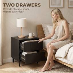 HOMCOM Bedside Cabinet with 2 Drawers, Storage & Steel Legs, Black - thumbnail 5