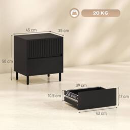 HOMCOM Bedside Cabinet with 2 Drawers, Storage & Steel Legs, Black - thumbnail 3