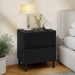 HOMCOM Bedside Cabinet with 2 Drawers, Storage & Steel Legs, Black - thumbnail 2
