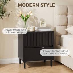 HOMCOM Bedside Cabinet with 2 Drawers, Storage & Steel Legs, Black - thumbnail 4
