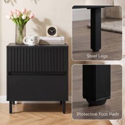 HOMCOM Bedside Cabinet with 2 Drawers, Storage & Steel Legs, Black - thumbnail 6