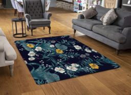 Benjamin Tate Design Blue & Yellow Flowers Rug in Natural - Size: Large - thumbnail 2