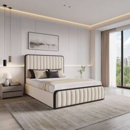 Modish Furnishing Olivia Cream Velvet Ottoman Storage Bed With Black Fabric Edges - Size: Double