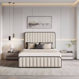 Modish Furnishing Olivia Cream Velvet Ottoman Storage Bed With Black Fabric Edges - Size: Double - thumbnail 3