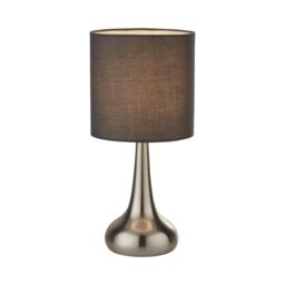 Lighting Collection Touch Lamp Satin Silver Dark Grey Shade Table Lamp - thumbnail 2