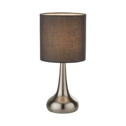 Lighting Collection Touch Lamp Satin Silver Dark Grey Shade Table Lamp - thumbnail 1