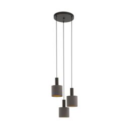 Loops Pendant Light Colour Dark Brown Shade Cappuccino Gold Fabric Bulb E27 3x60W - thumbnail 1