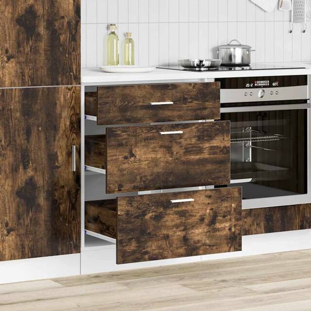 Berkfield Home Kitchen Base Cabinet Smoked Oak Engineered Wood in Brown - image 1